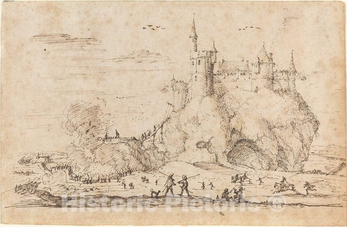 Art Print : IsraÃ«l Silvestre, Castle Under Siege - Vintage Wall Art