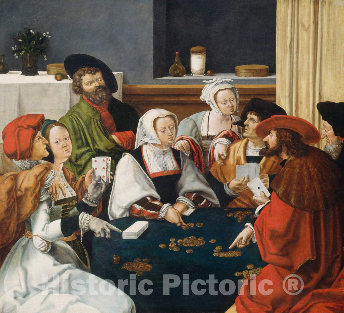 Art Print : After Leyden, The Card Players, c.1575 - Vintage Wall Art