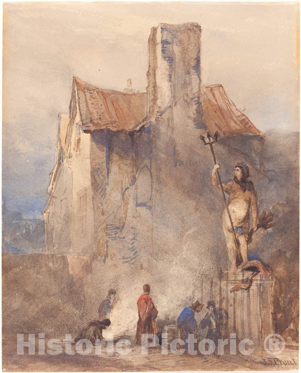 Art Print : John Skinner Prout, The Bristol Riots: The Burning in The Street - Vintage Wall Art