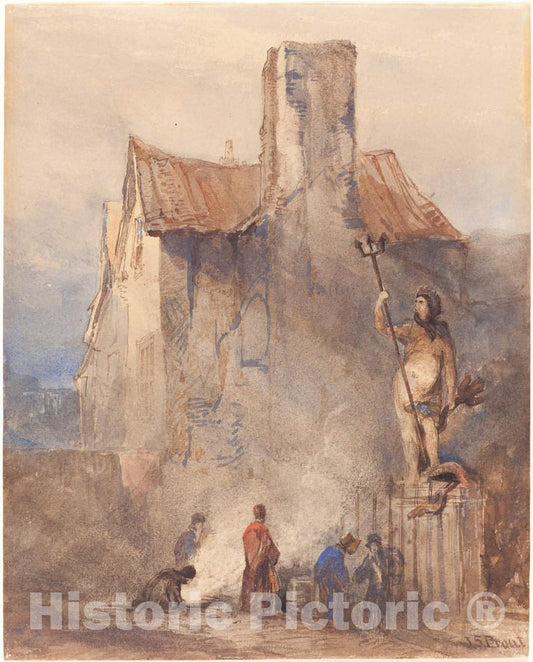 Art Print : John Skinner Prout, The Bristol Riots: The Burning in The Street - Vintage Wall Art