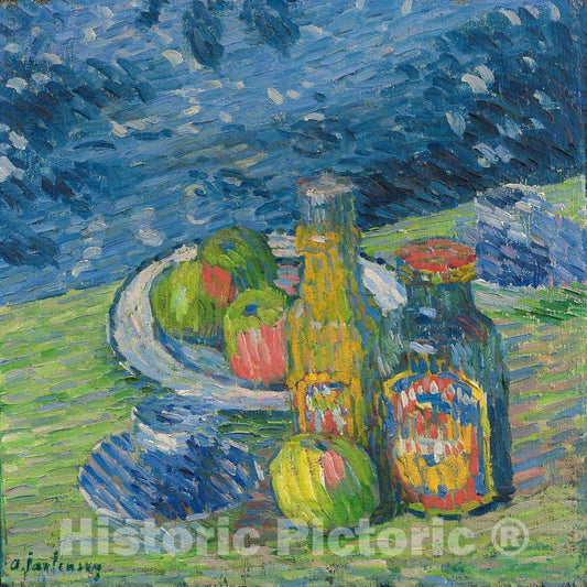 Art Print : Alexej von Jawlensky, Still Life with Bottles and Fruit, 1900 - Vintage Wall Art