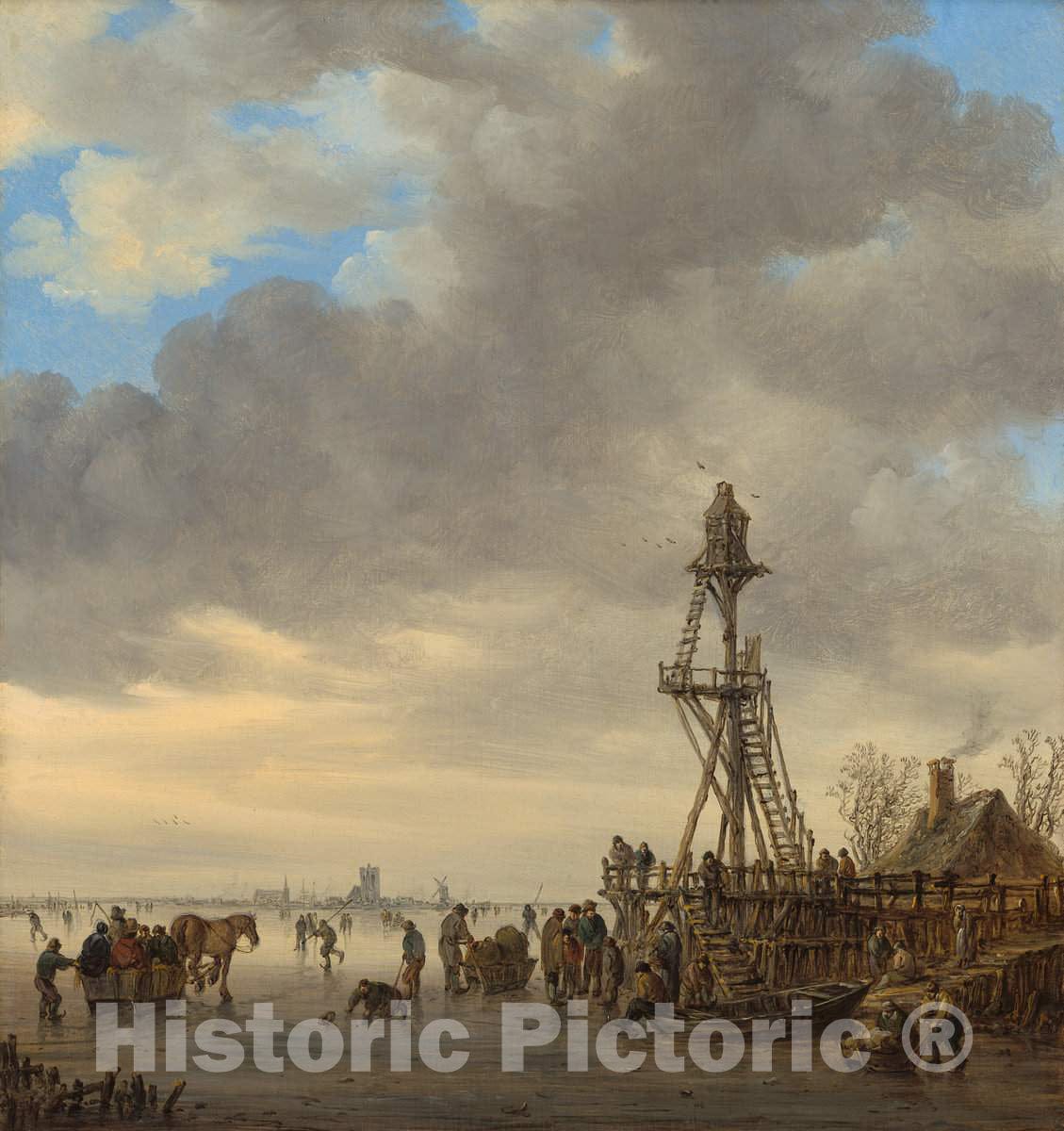 Art Print : Jan Van Goyen, Ice Scene Near a Wooden Observation Tower, 1646 - Vintage Wall Art