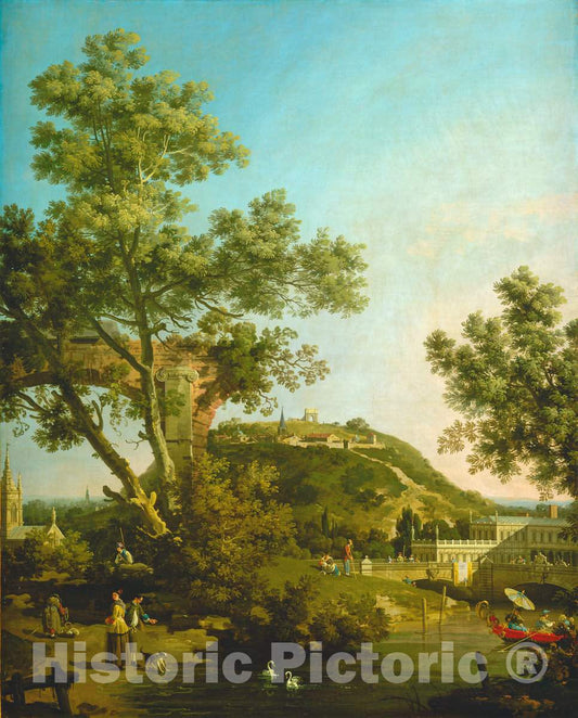 Art Print : Canaletto, English Landscape Capriccio with a Palace, c. 1754 - Vintage Wall Art