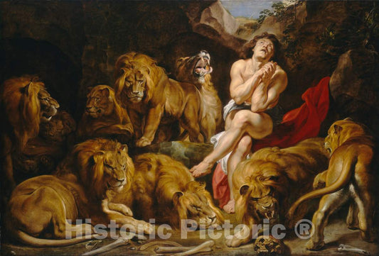 Art Print : Sir Peter Paul Rubens, Daniel in The Lions' Den, c.1615 - Vintage Wall Art