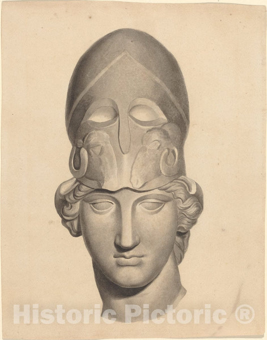 Art Print : John Flaxman, Antique Head with a Helmet - Vintage Wall Art