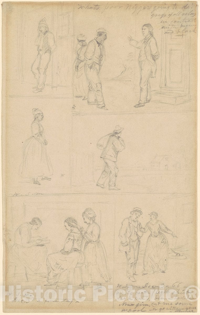 Art Print : William Sidney Mount, Studies of Figural Groups, 1866 - Vintage Wall Art