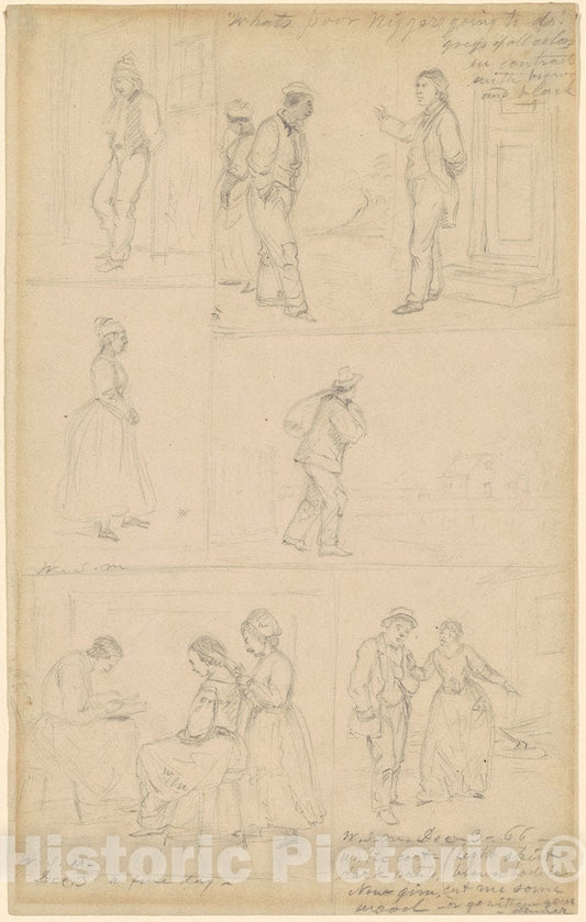 Art Print : William Sidney Mount, Studies of Figural Groups, 1866 - Vintage Wall Art