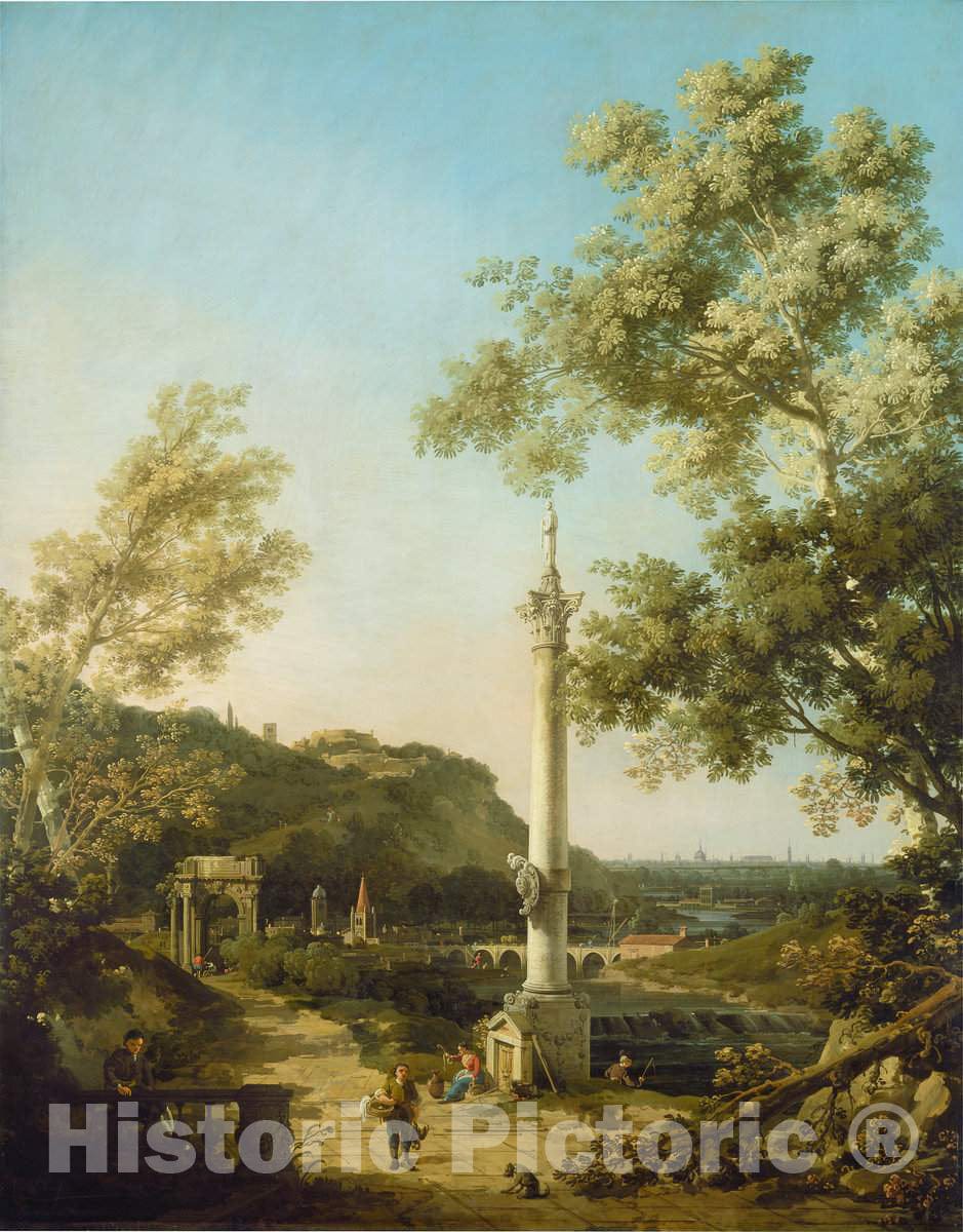 Art Print : Canaletto, English Landscape Capriccio with a Column, c. 1754 - Vintage Wall Art