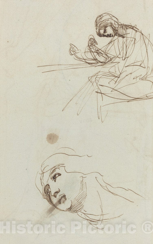 Art Print : George Romney, Figure Studies [Verso], 1780s - Vintage Wall Art