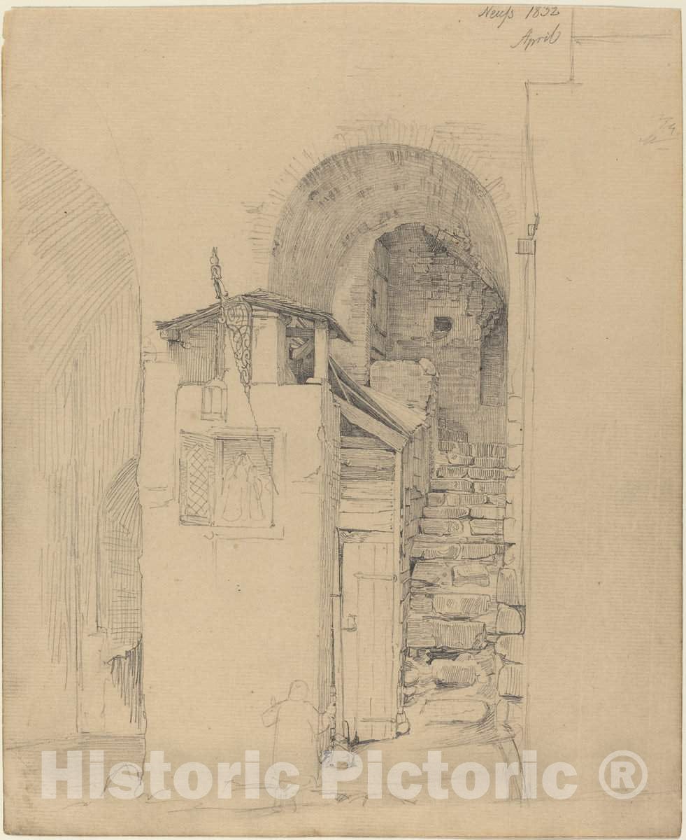 Art Print : Johann Wilhelm Schirmer, Ruined Stairs at Neuss, 1832 - Vintage Wall Art