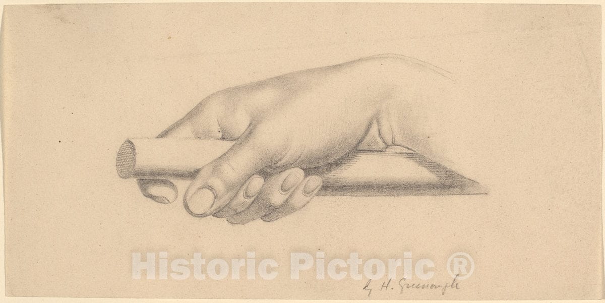 Art Print : Horatio Greenough, Right Hand Holding Short Rod, 1847 - Vintage Wall Art