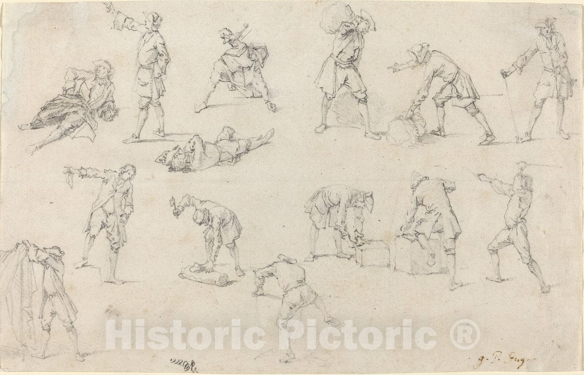 Art Print : Georg Philipp Rugendas, Studies of Soldiers in Camp - Vintage Wall Art