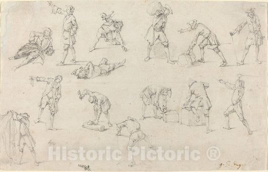Art Print : Georg Philipp Rugendas, Studies of Soldiers in Camp - Vintage Wall Art