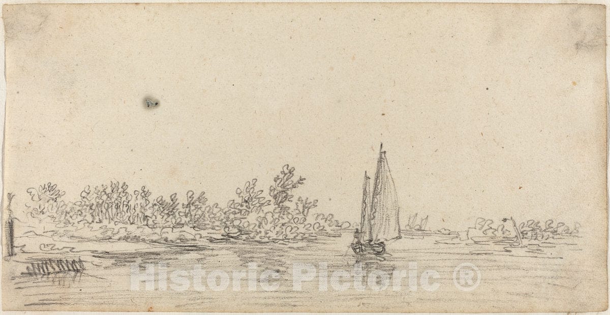 Art Print : Jan Van Goyen, Sailboat on an Estuary, c.1627-1629 - Vintage Wall Art