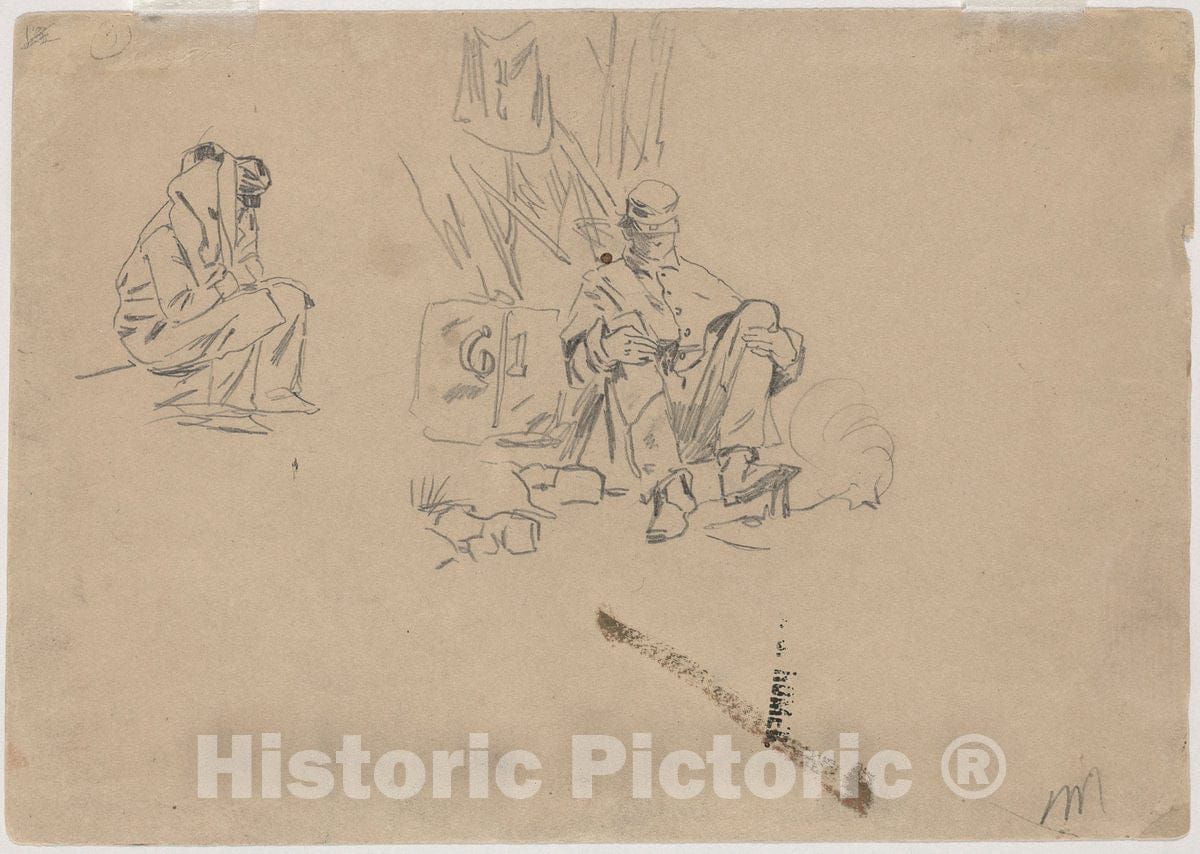 Art Print : Winslow Homer, Two Soldiers Resting [Verso], c. 1862 - Vintage Wall Art