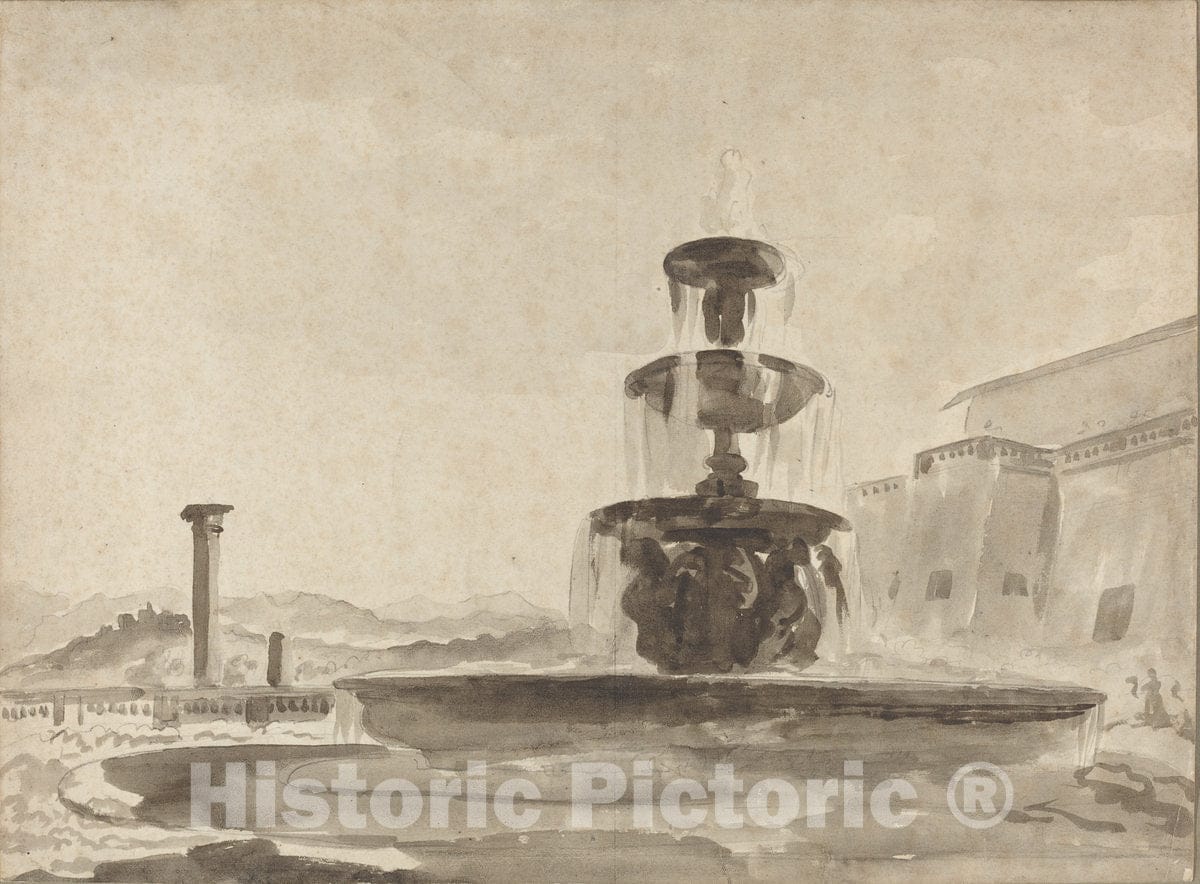 Art Print : The Fountain, 18th Century - Vintage Wall Art