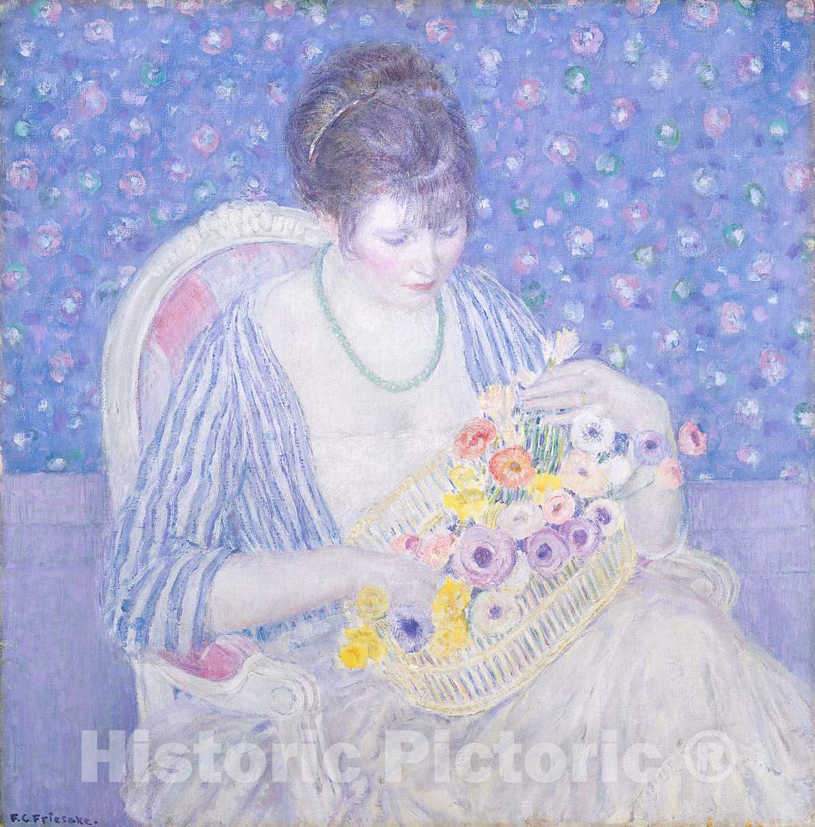 Art Print : Frederick Carl Frieseke, The Basket of Flowers, c.1915 - Vintage Wall Art