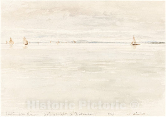Art Print : John Linnell, Sailboats on Southampton River, 1819 - Vintage Wall Art