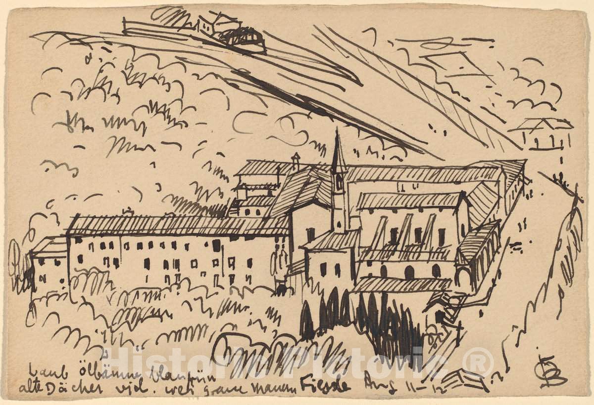 Art Print : Oscar F. Bluemner, Fiesole, Cloister of S. Domenico, 1912 - Vintage Wall Art