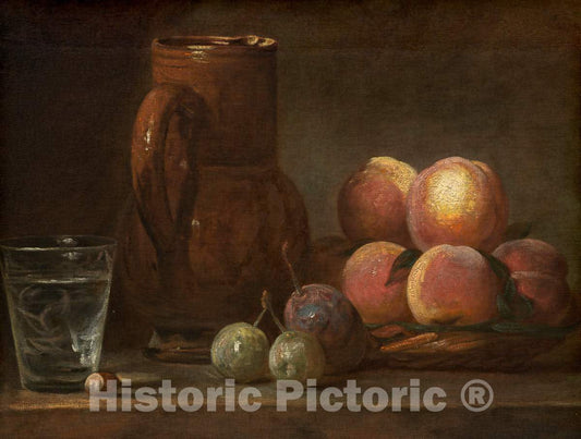 Art Print : Jean SimÃ©on Chardin, Fruit, Jug, and a Glass, c.1727 - Vintage Wall Art