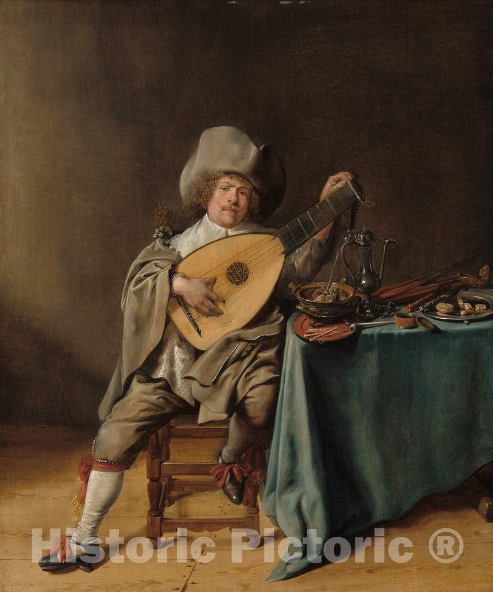 Art Print : Jan Miense Molenaer, Self-Portrait as a Lute Player, c. 1635 - Vintage Wall Art