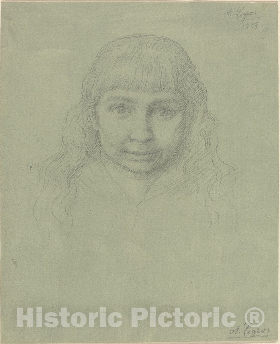Art Print : Alphonse Legros, Head of a Child, 1893 - Vintage Wall Art