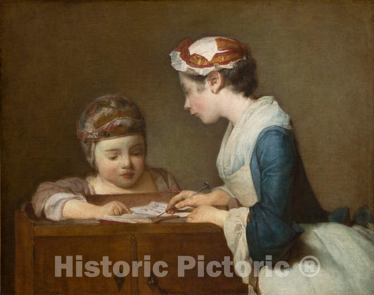 Art Print : Jean SimÃ©on Chardin, The Little Schoolmistress, After 1740 - Vintage Wall Art