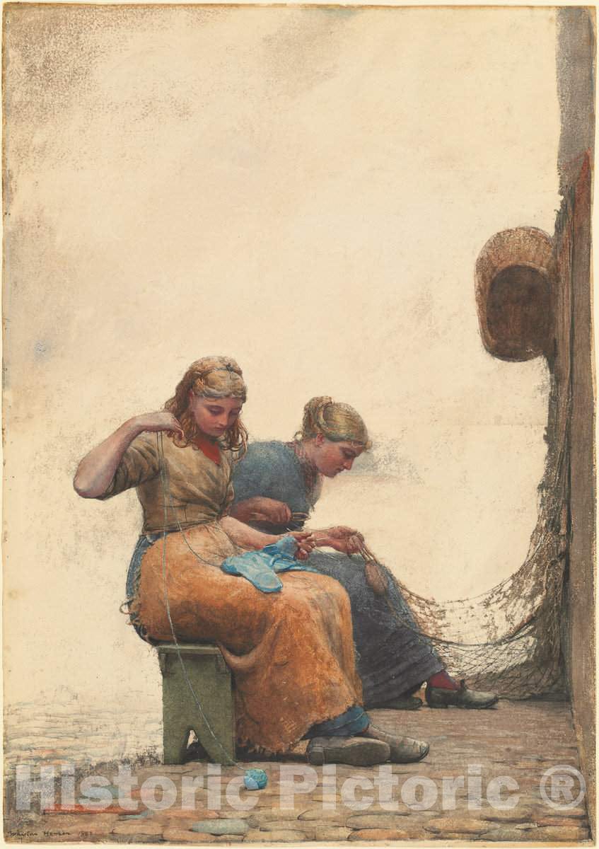 Art Print : Winslow Homer, Mending The Nets, 1882 - Vintage Wall Art