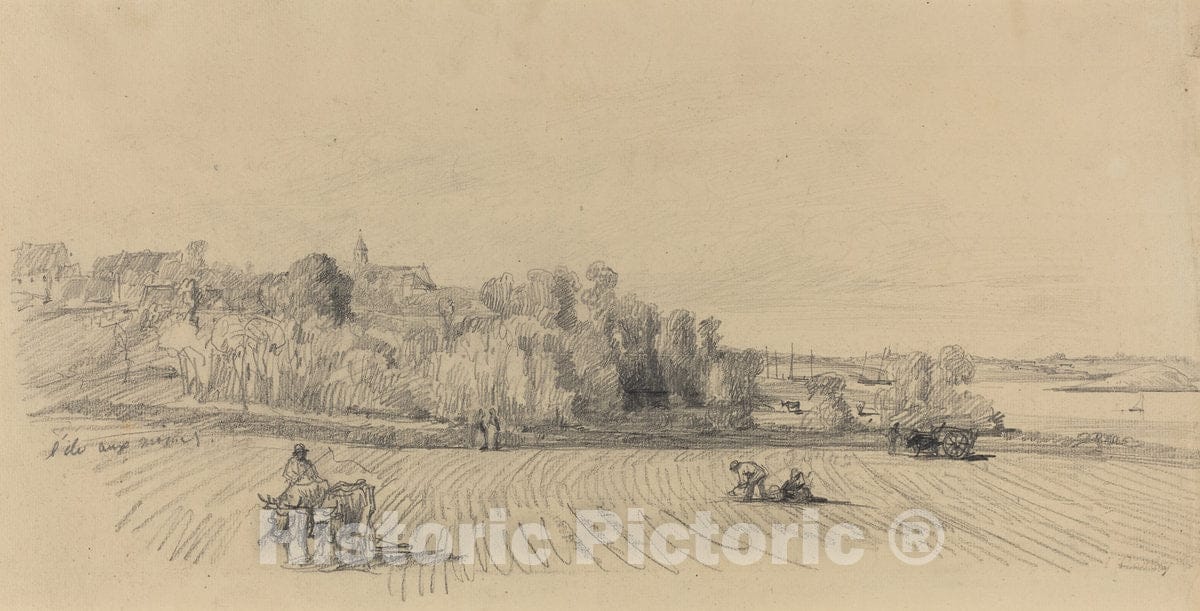 Art Print : EugÃ¨ne Boudin, L'Ile aux Moines with Workers in a Field, c. 1858 - Vintage Wall Art