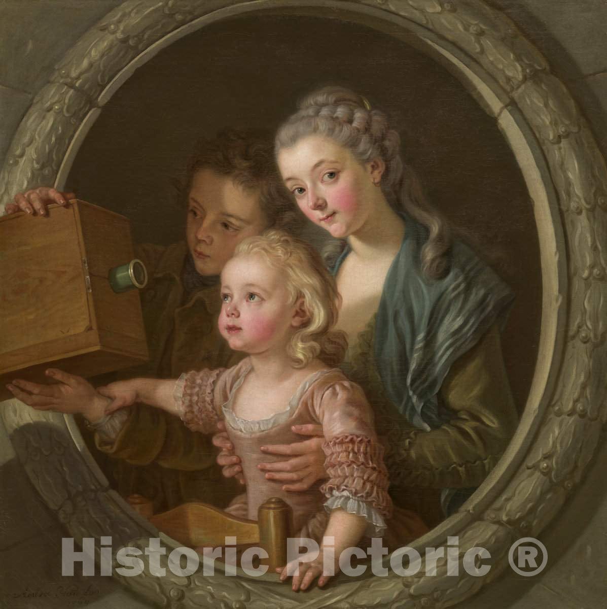 Art Print : Charles AmÃ©dÃ©e Philippe Van Loo, The Camera Obscura, 1764 - Vintage Wall Art