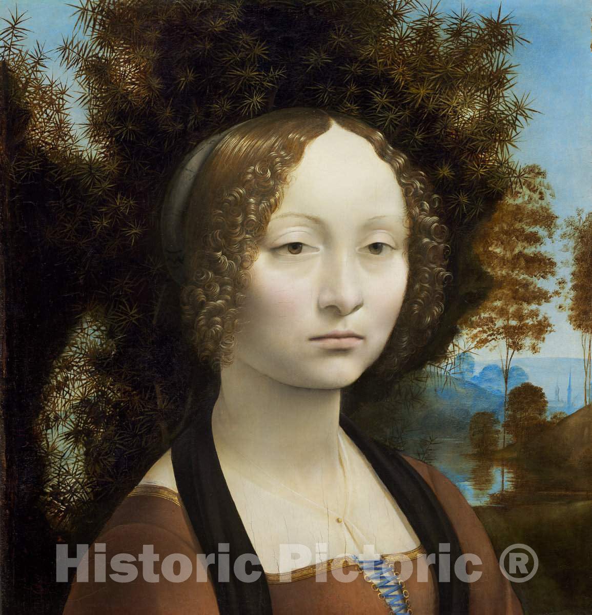 Art Print : Leonardo da Vinci, Ginevra de' Benci [obverse], c.1476 - Vintage Wall Art