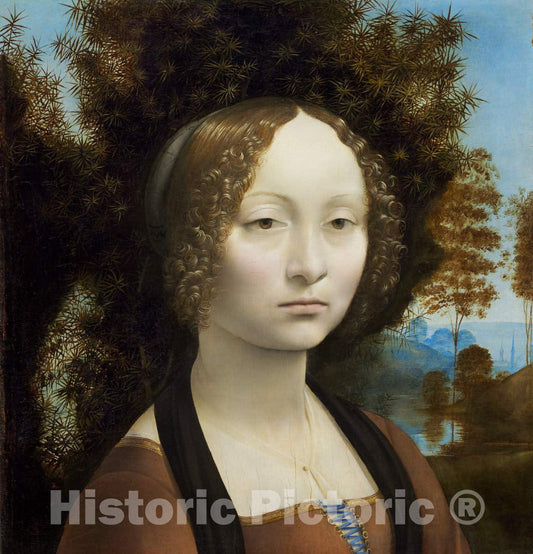 Art Print : Leonardo da Vinci, Ginevra de' Benci [obverse], c.1476 - Vintage Wall Art