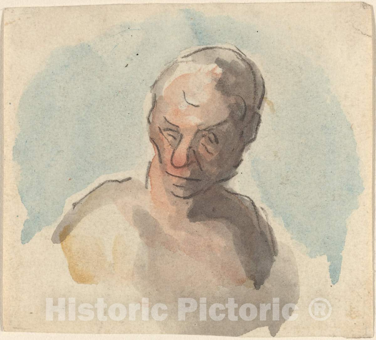 Art Print : HonorÃ© Daumier, Head of a Man - Vintage Wall Art