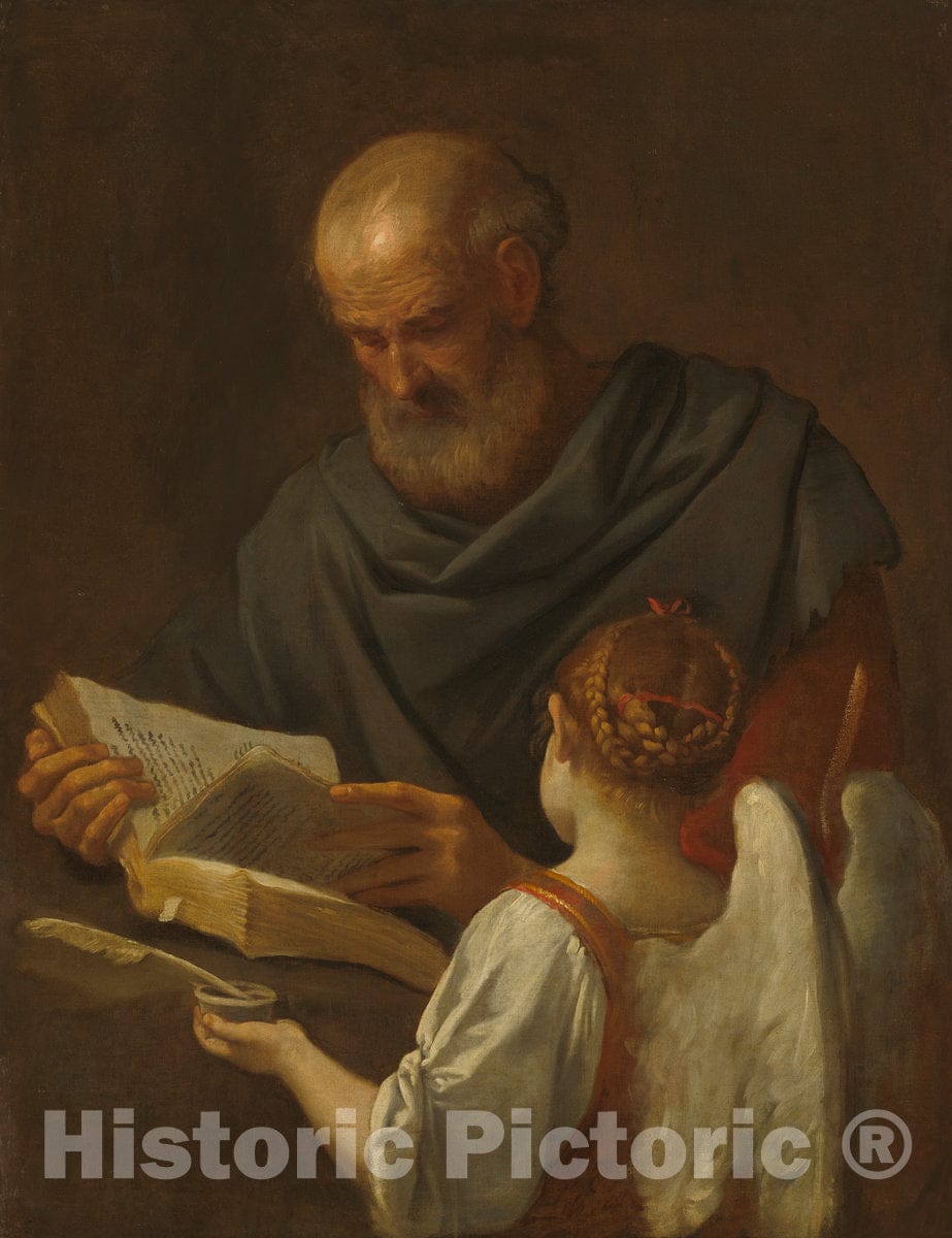 Art Print : Simone Cantarini, Saint Matthew and The Angel, c.1647 - Vintage Wall Art