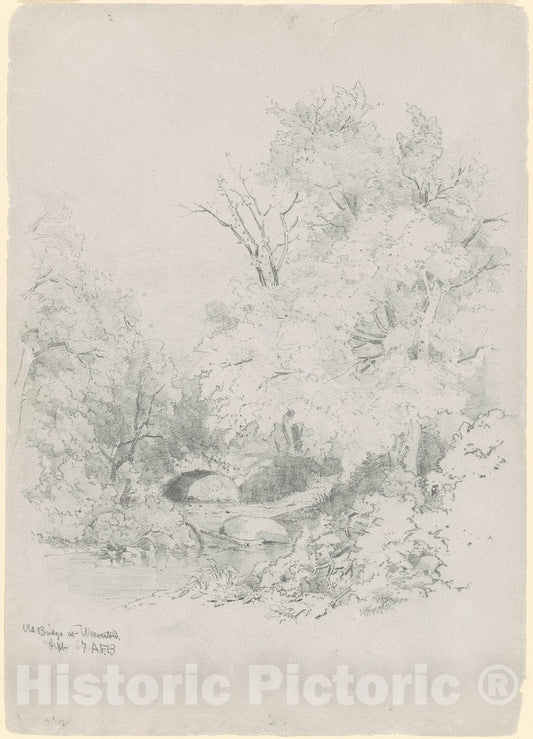 Art Print : Andrew Fisher Bunner, Old Bridge at Weaverton, 1867 - Vintage Wall Art