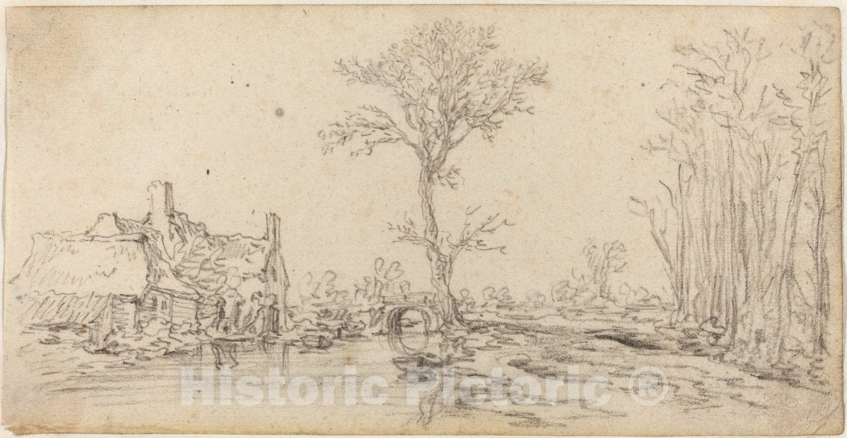 Art Print : Jan Van Goyen, Cottage by a River, c.1628 - Vintage Wall Art