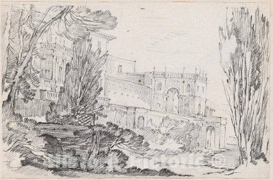 Art Print : Joseph-Marie Vien, Villa d'Este, Tivoli, c.1747 - Vintage Wall Art