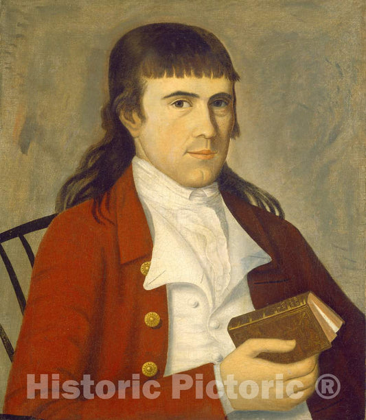 Art Print : The Sherman Limner, Portrait of a Man in Red, c.1788 - Vintage Wall Art