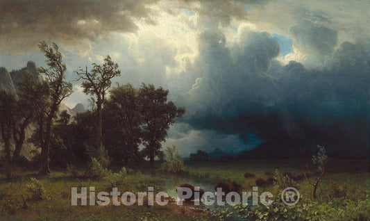 Art Print : Albert Bierstadt, Buffalo Trail: The Impending Storm, 1869 - Vintage Wall Art