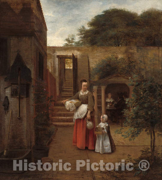 Art Print : Pieter de Hooch, Woman and Child in a Courtyard, c.1659 - Vintage Wall Art