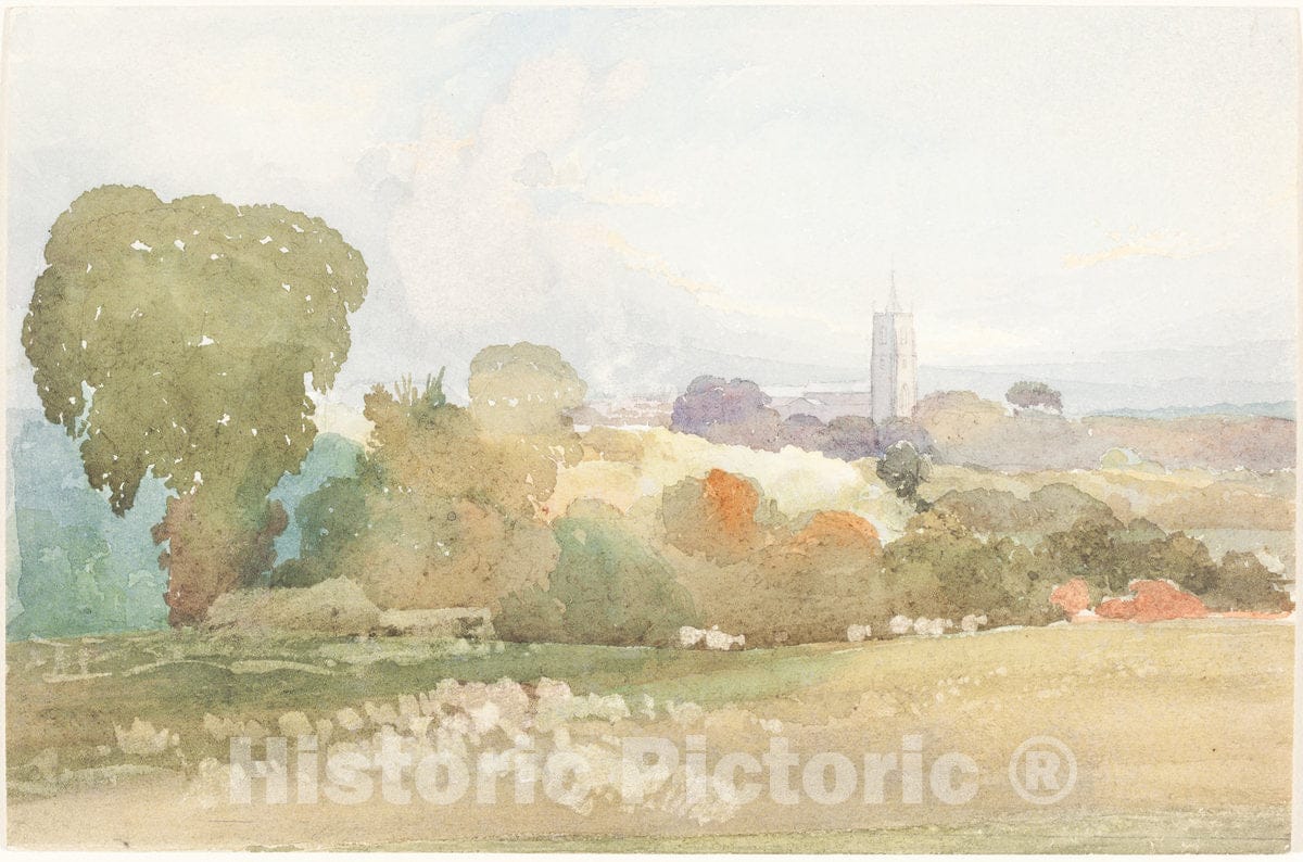 Art Print : Bulwer, Landscape with Church Steeple, 1828 - Vintage Wall Art