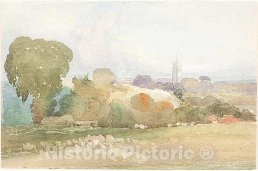 Art Print : Bulwer, Landscape with Church Steeple, 1828 - Vintage Wall Art