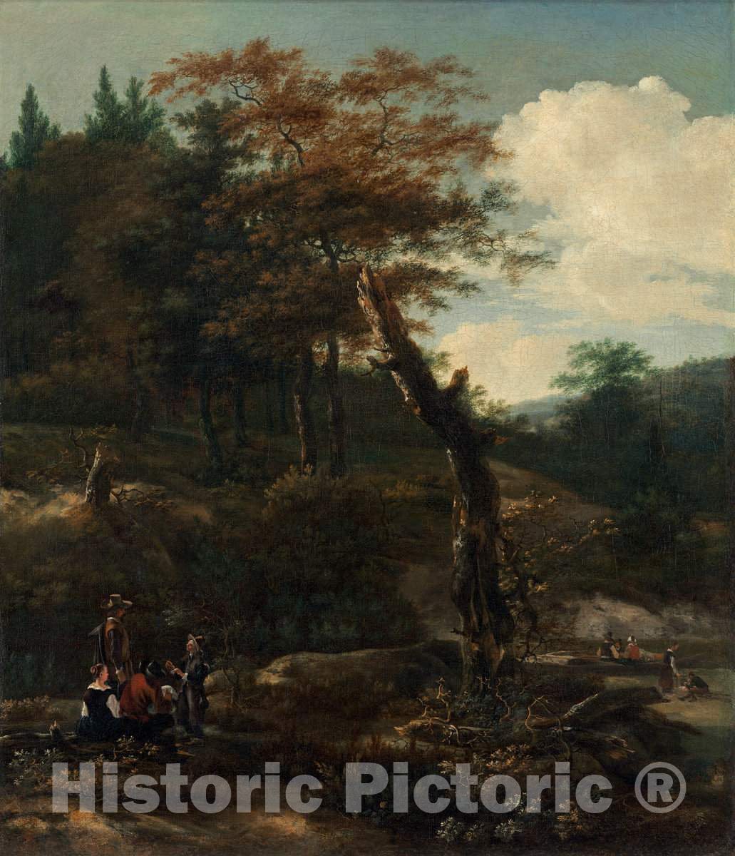 Art Print : Adam Pynacker, Wooded Landscape with Travelers, Late 1640s - Vintage Wall Art