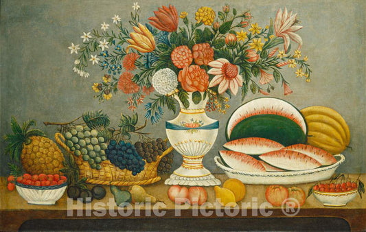 Art Print : Fruit and Flowers, mid 19th Century - Vintage Wall Art