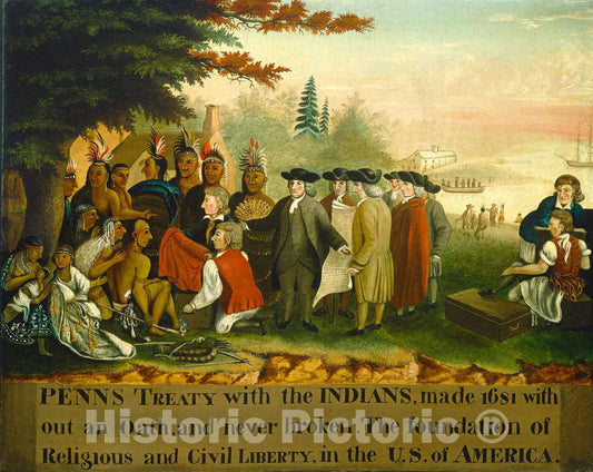 Art Print : Edward Hicks, Penn's Treaty with The Indians, c.1842 - Vintage Wall Art