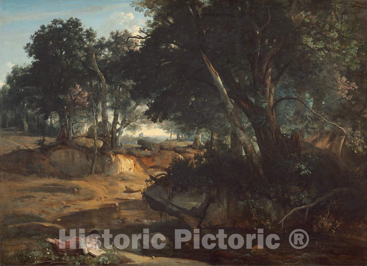 Art Print : Baptiste-Camille Corot, Forest of Fontainebleau, 1834 - Vintage Wall Art