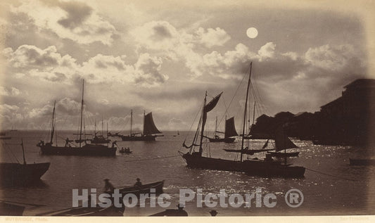 Art Print : Eadweard Muybridge, Moonlight Effect-Bay of Panama, 1877 - Vintage Wall Art