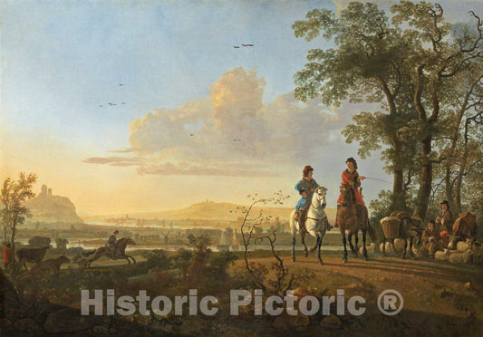 Art Print : Aelbert Cuyp, Horsemen and Herdsmen with Cattle, c.1658 - Vintage Wall Art