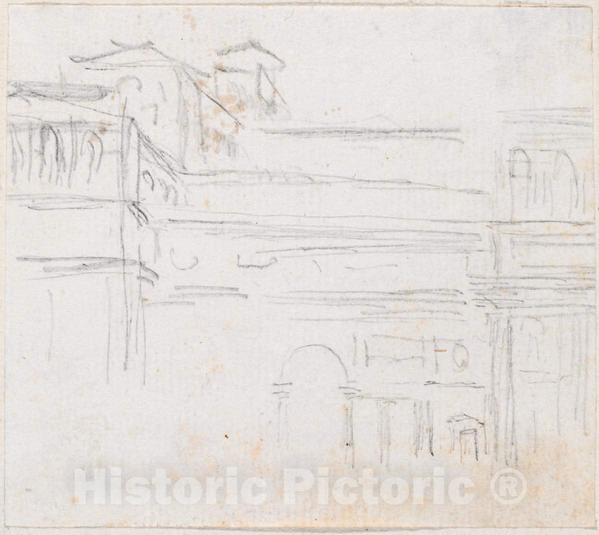 Art Print : Hubert Robert, Villa Medici, c.1760 - Vintage Wall Art