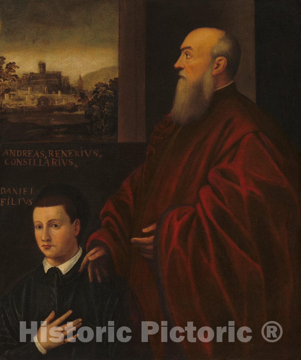 Art Print : Jacopo Tintoretto, Portrait of a Man and Boy - Vintage Wall Art